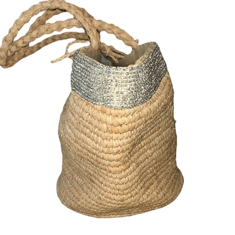 J. Crew Iridescent Beaded Straw Tote Bag